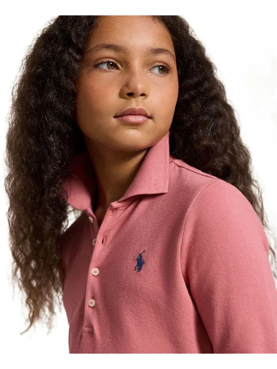 Платье-поло из стрейч-сетки с длинным рукавом Polo Ralph Lauren — изображение 3 из 5, розовый