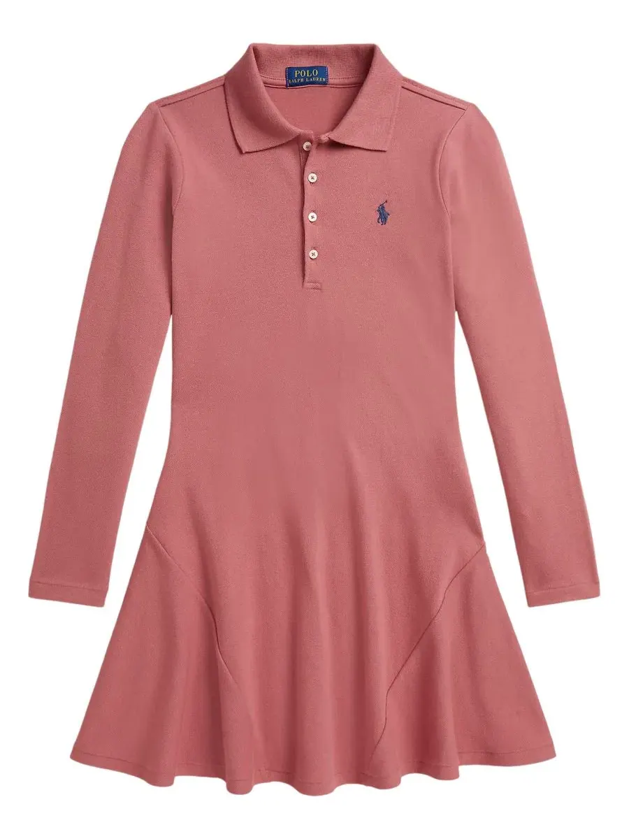 Платье-поло из стрейч-сетки с длинным рукавом Polo Ralph Lauren — изображение 4 из 5, розовый