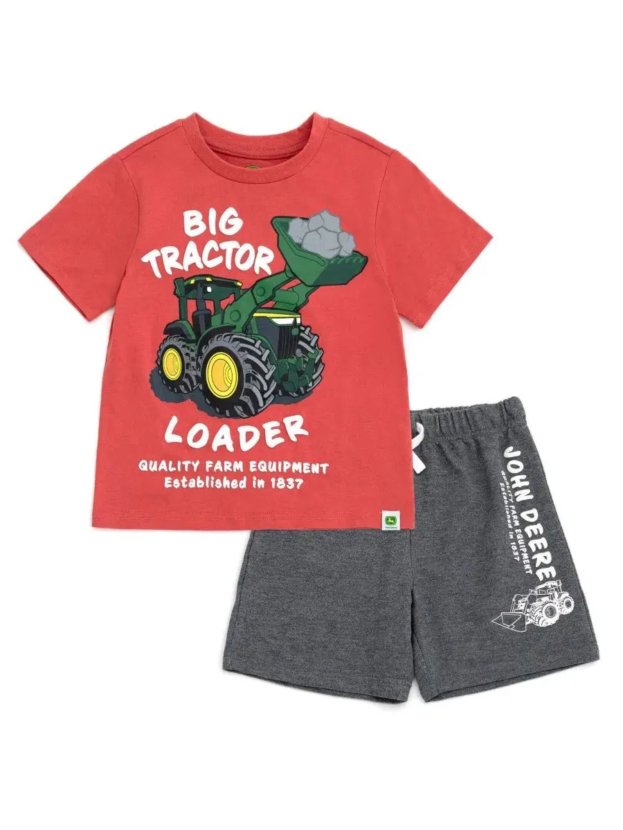 Комплект из футболки и шорт John Deere — изображение 1 из 3, красный серый