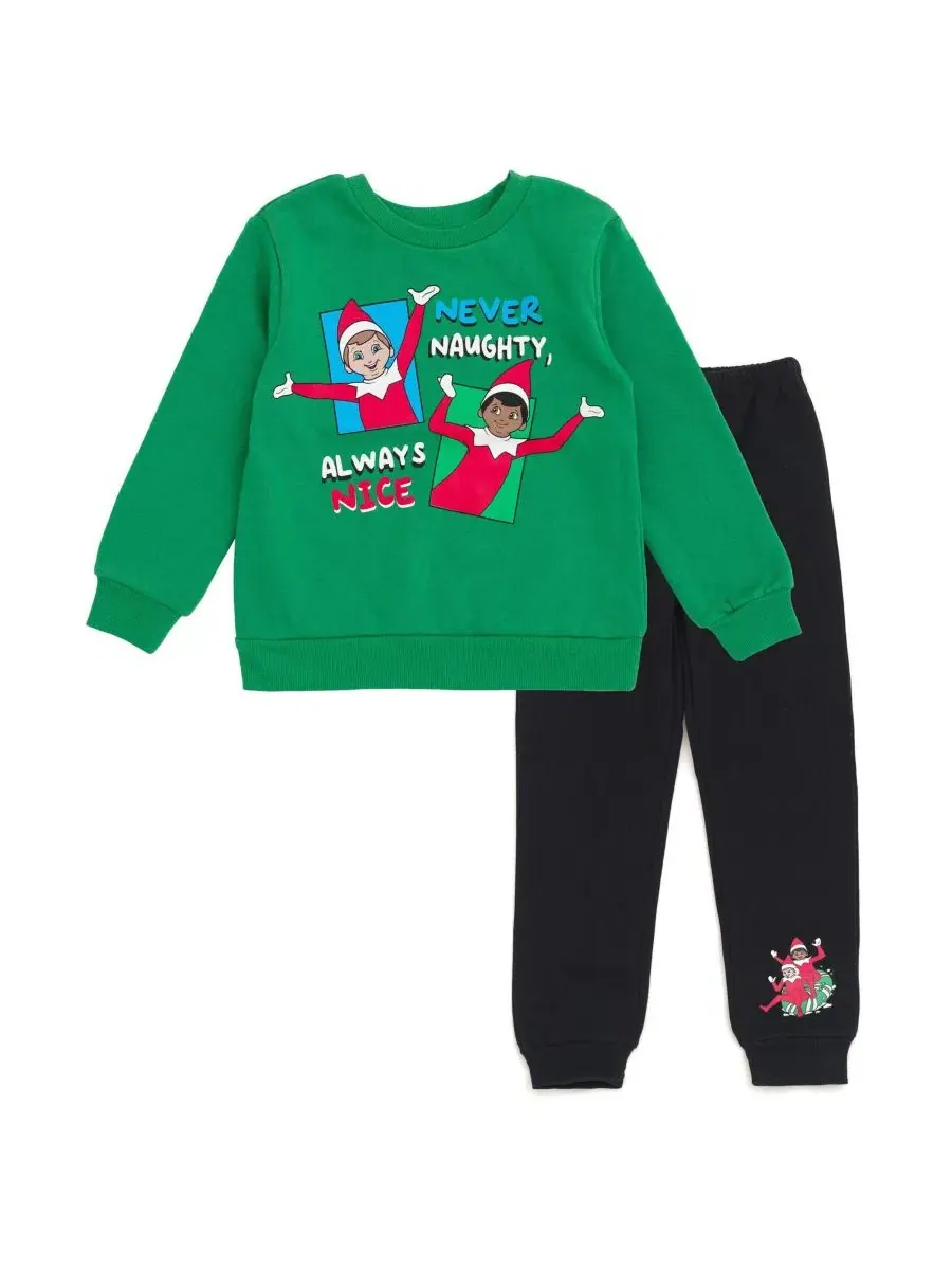 Комплект из свитшота и спортивных брюк с принтом Never Naughty, Always Nice Elf on the Shelf — изображение 1 из 6