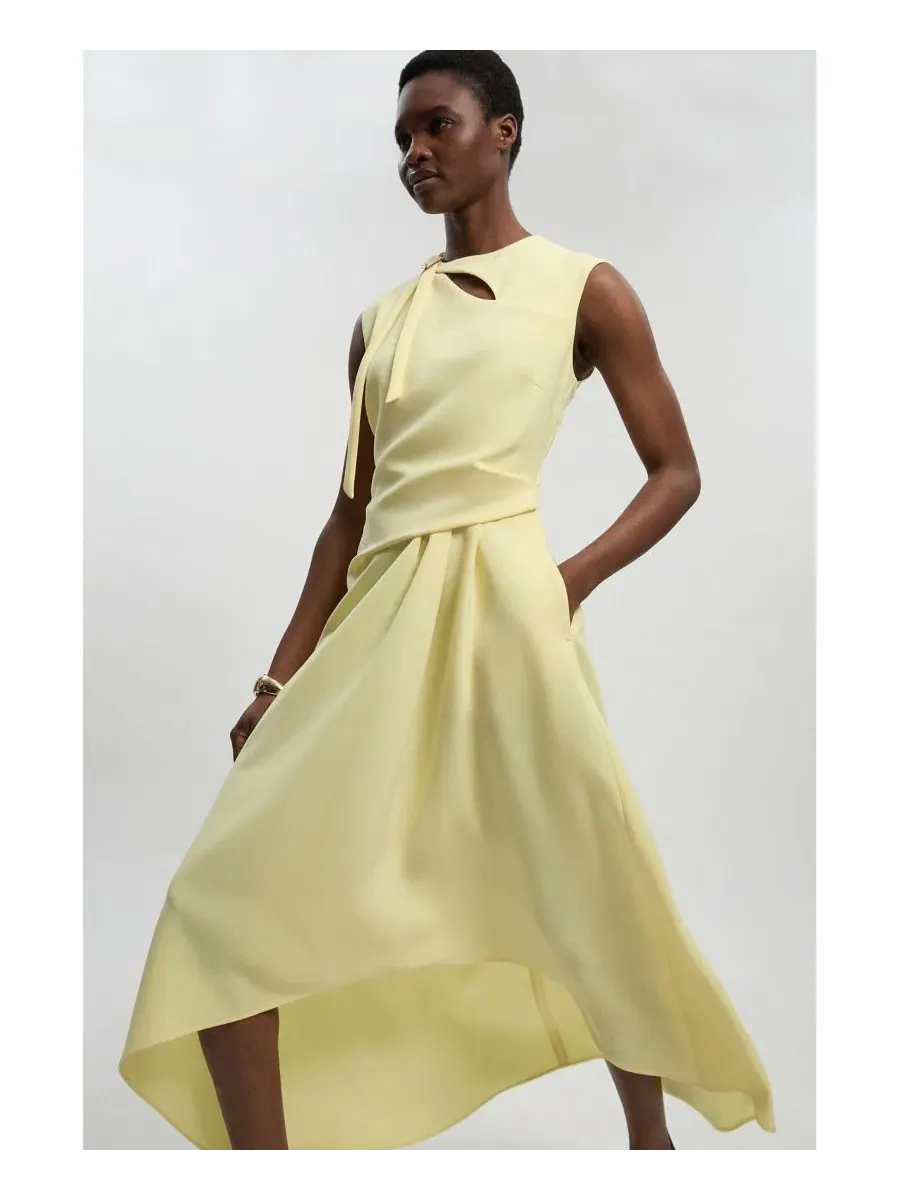Платье миди с драпировкой и высоким воротом Karen Millen — изображение 4 из 8, желтый