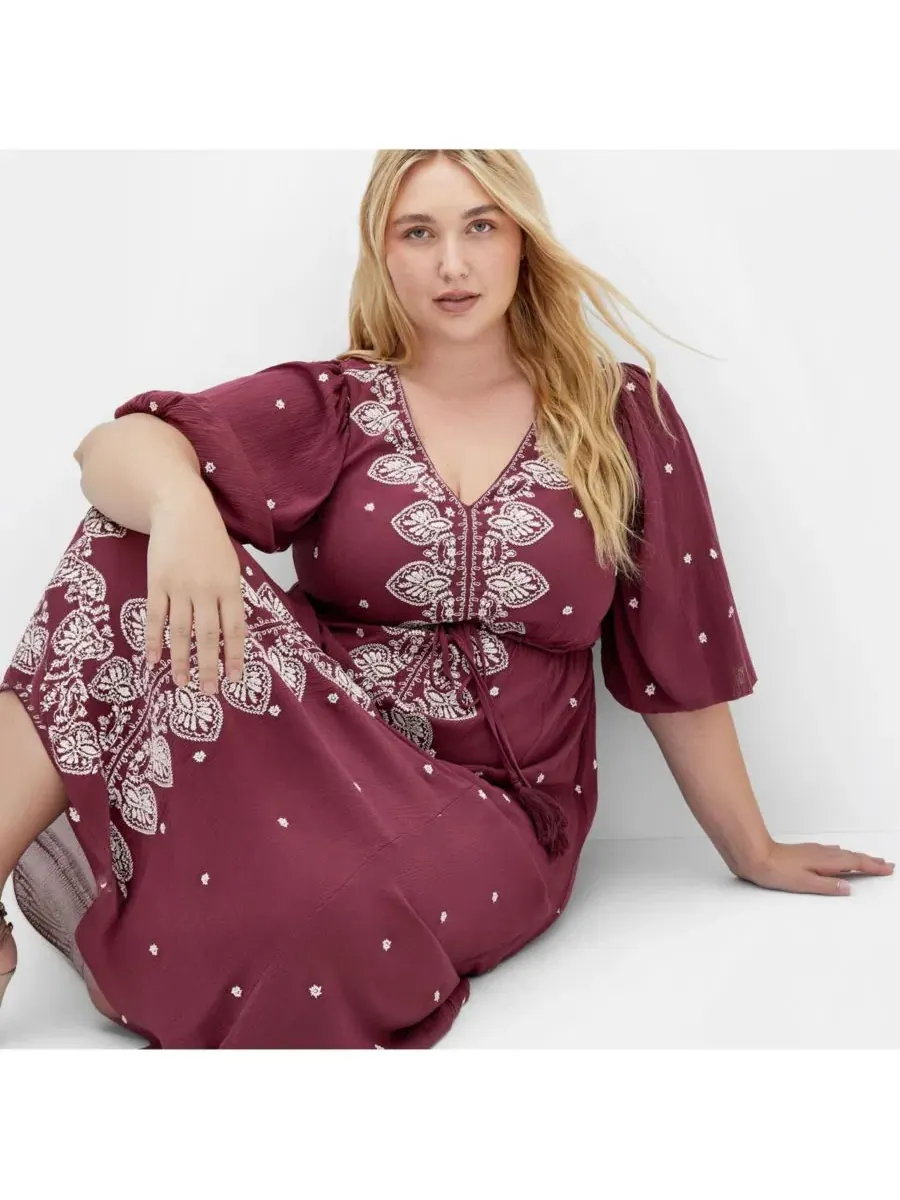 Платье макси с вышивкой Ulla Embroidered Dress CITY CHIC — изображение 3 из 5, фиолетовый