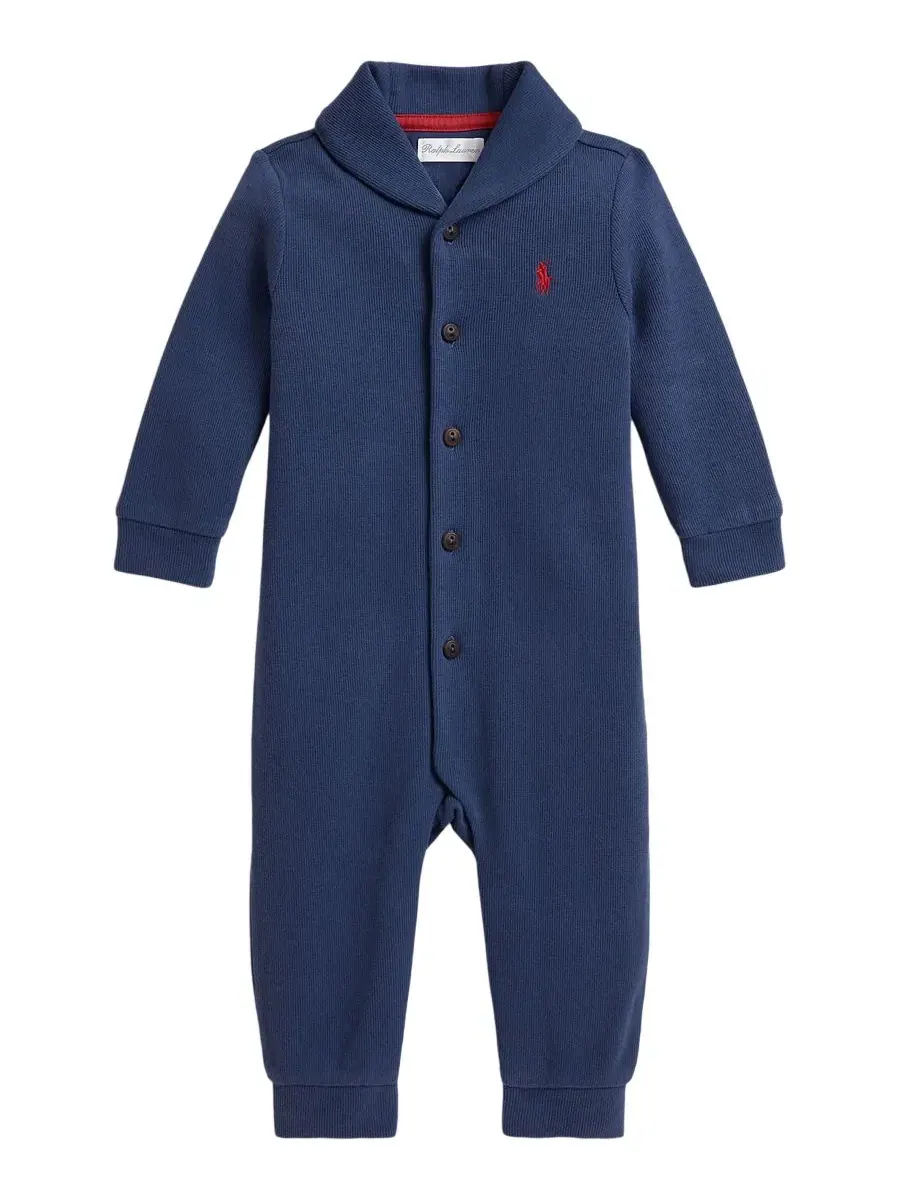 Детский комбинезон с длинным рукавом, из хлопкового футера Polo Ralph Lauren — изображение 1 из 3, темно-синий