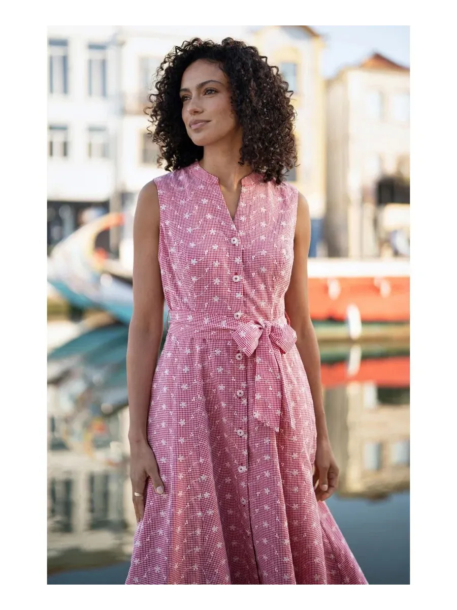 Платье-рубашка без рукавов с пояском, модель Broderie Embroidered Yumi — изображение 5 из 7, красный