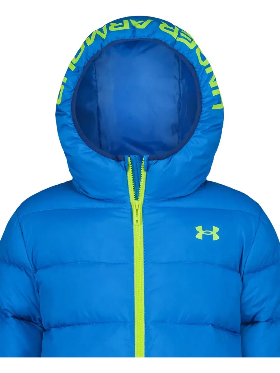 Куртка-пуховик с капюшоном, с полной застежкой-молнией, с принтом Under Armour — изображение 5 из 10, синий
