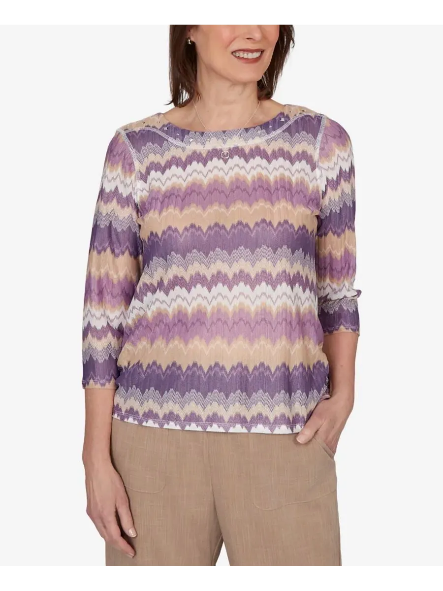 Топ с волнистым принтом Petite Grand Bazaar Rippled Stripes Alfred Dunner — изображение 1 из 5, аметист