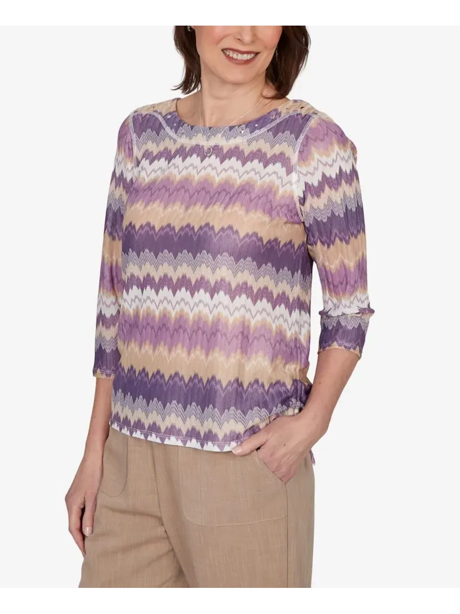 Топ с волнистым принтом Petite Grand Bazaar Rippled Stripes Alfred Dunner — изображение 2 из 5, аметист