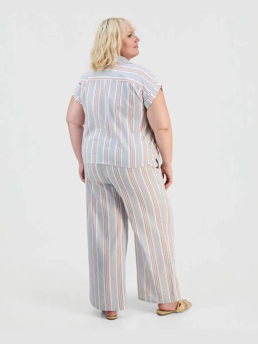 Комплект из рубашки с коротким рукавом и брюк на кулиске, модель Carolina Stripe Cherry Blossom — изображение 2 из 3