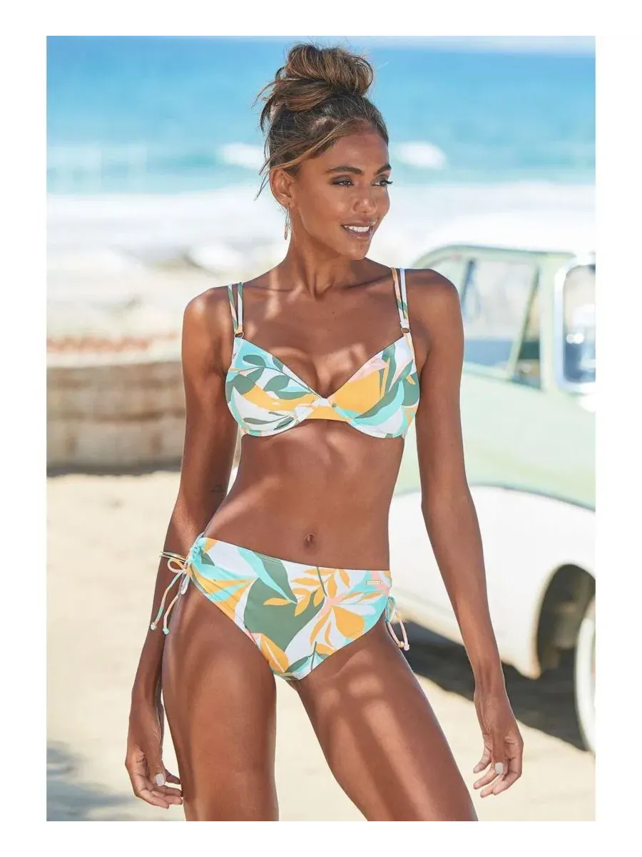 Плавки бикини с регулируемыми завязками и тропическим принтом LASCANA — изображение 7 из 7, желтый белый