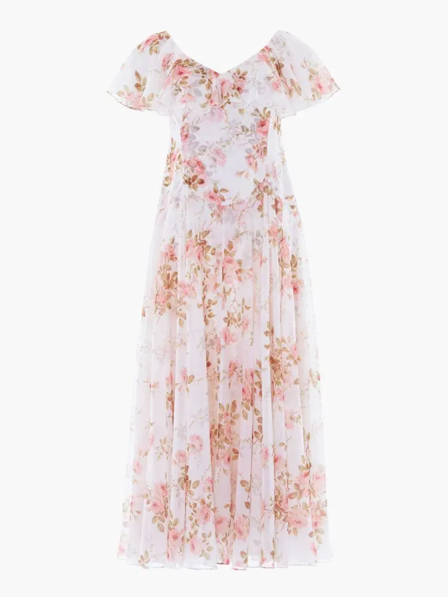 Платье в пол Summer's Rose Georgette Ankle Gown Needle & Thread — изображение 2 из 4, белый