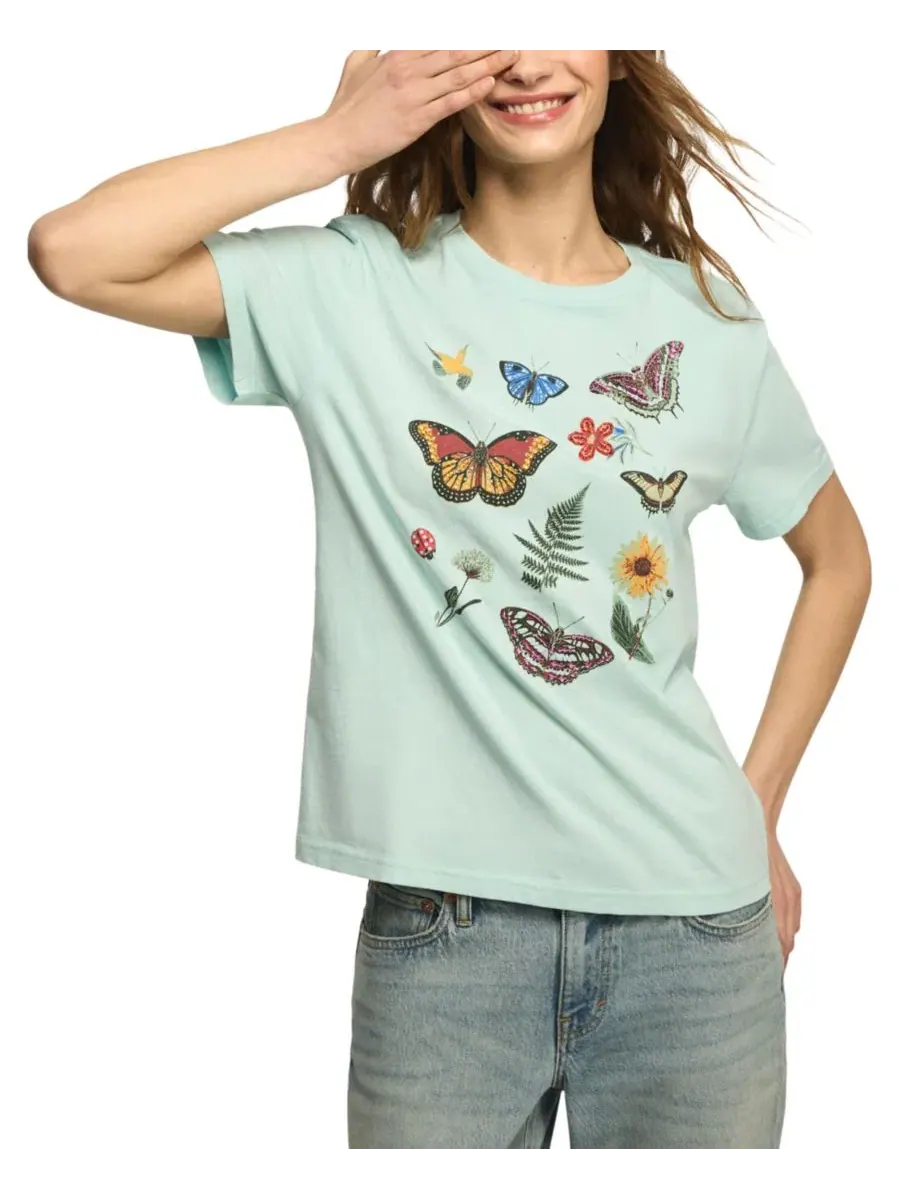 Футболка свободного кроя с вышивкой-бабочкой, модель Embellished Butterfly Print Boyfriend T-Shirt — изображение 1 из 4