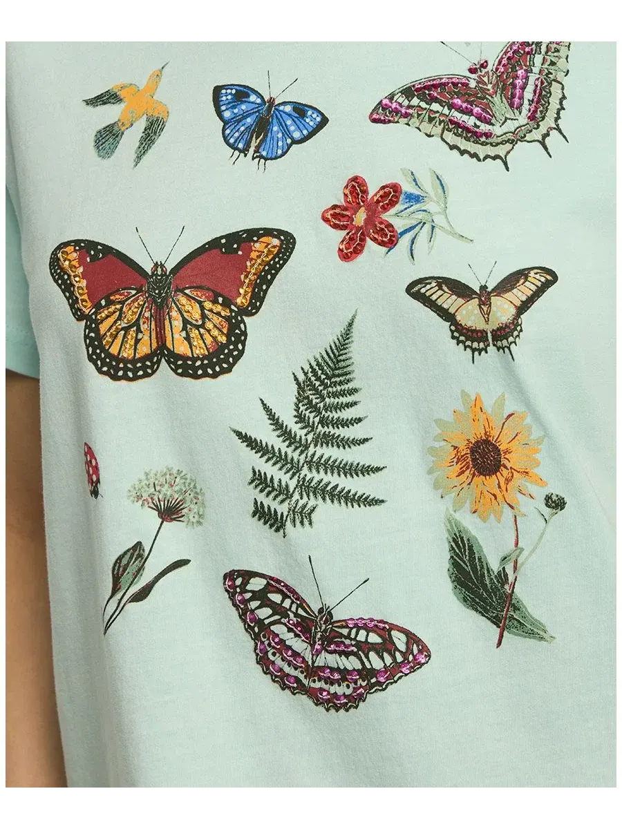 Футболка свободного кроя с вышивкой-бабочкой, модель Embellished Butterfly Print Boyfriend T-Shirt — изображение 4 из 4