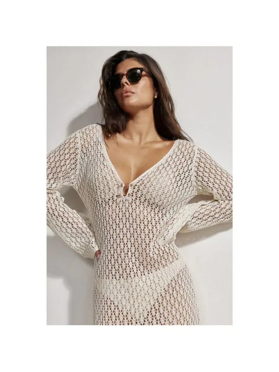 Пляжное платье-накидка Element Maxi с длинным рукавом Gottex Beach Life — изображение 4 из 6, бежевый