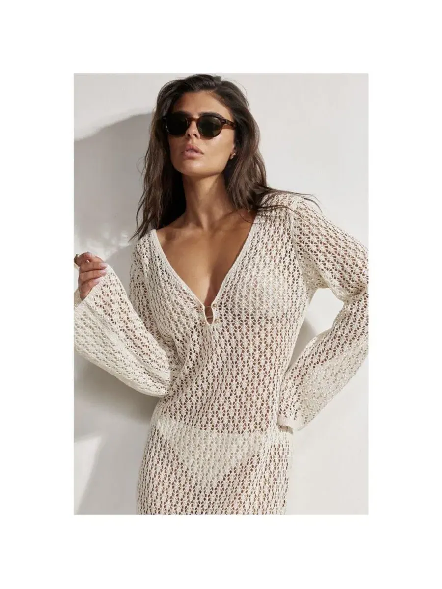 Пляжное платье-накидка Element Maxi с длинным рукавом Gottex Beach Life — изображение 5 из 6, бежевый