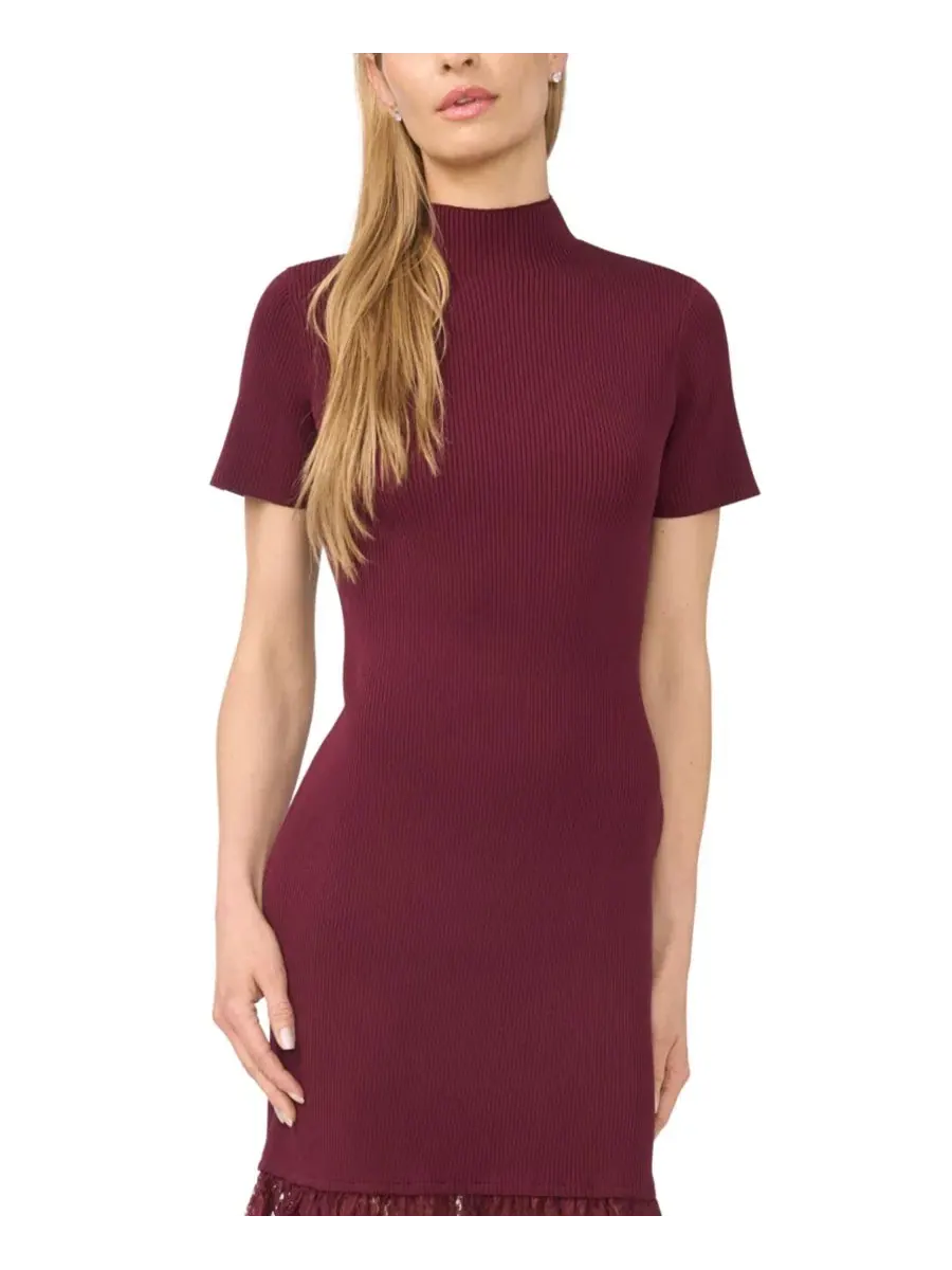 Платье-свитер миди с кружевной вставкой CeCe, Crisp Merlot — изображение 2 из 3