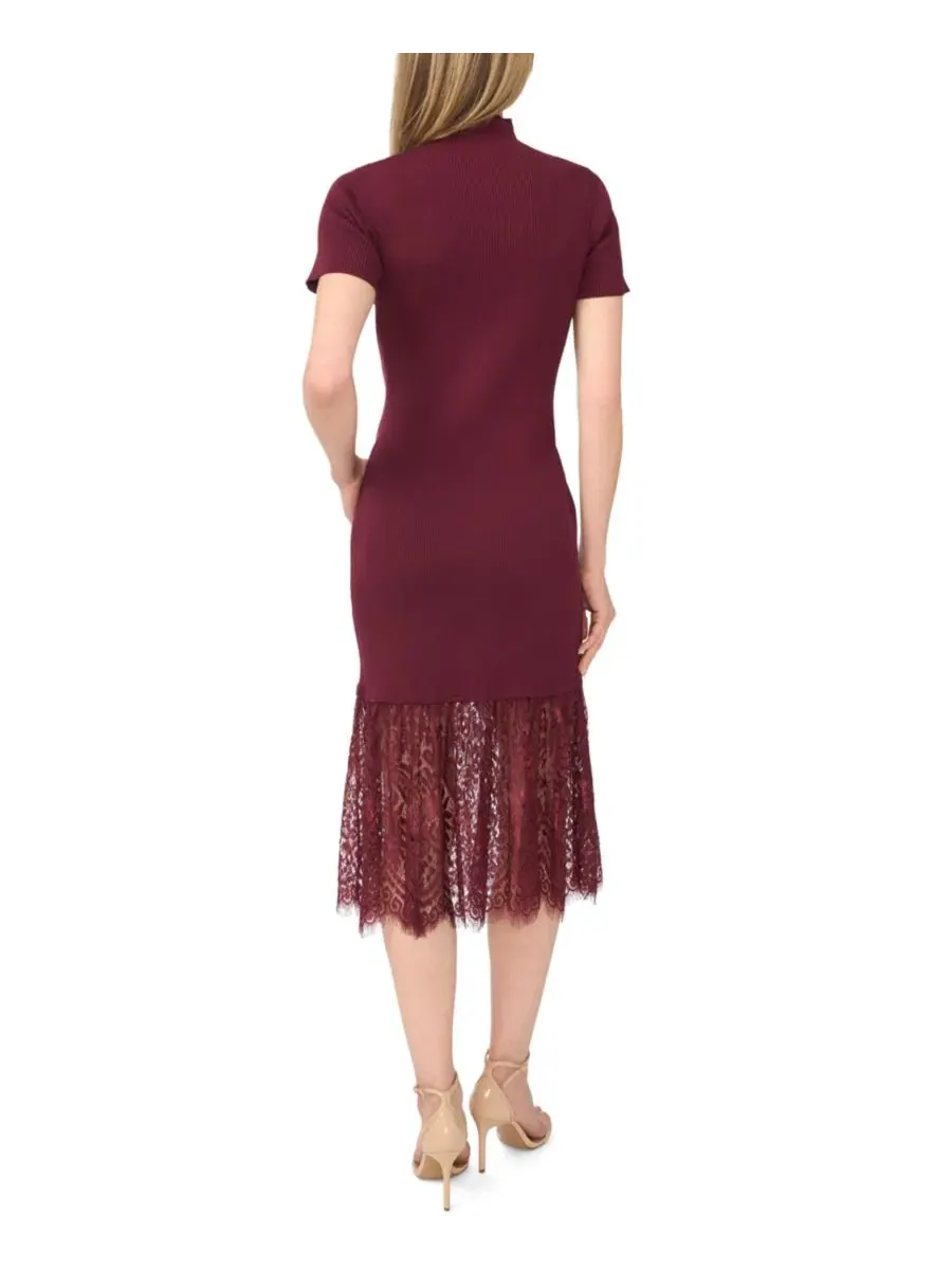 Платье-свитер миди с кружевной вставкой CeCe, Crisp Merlot — изображение 3 из 3