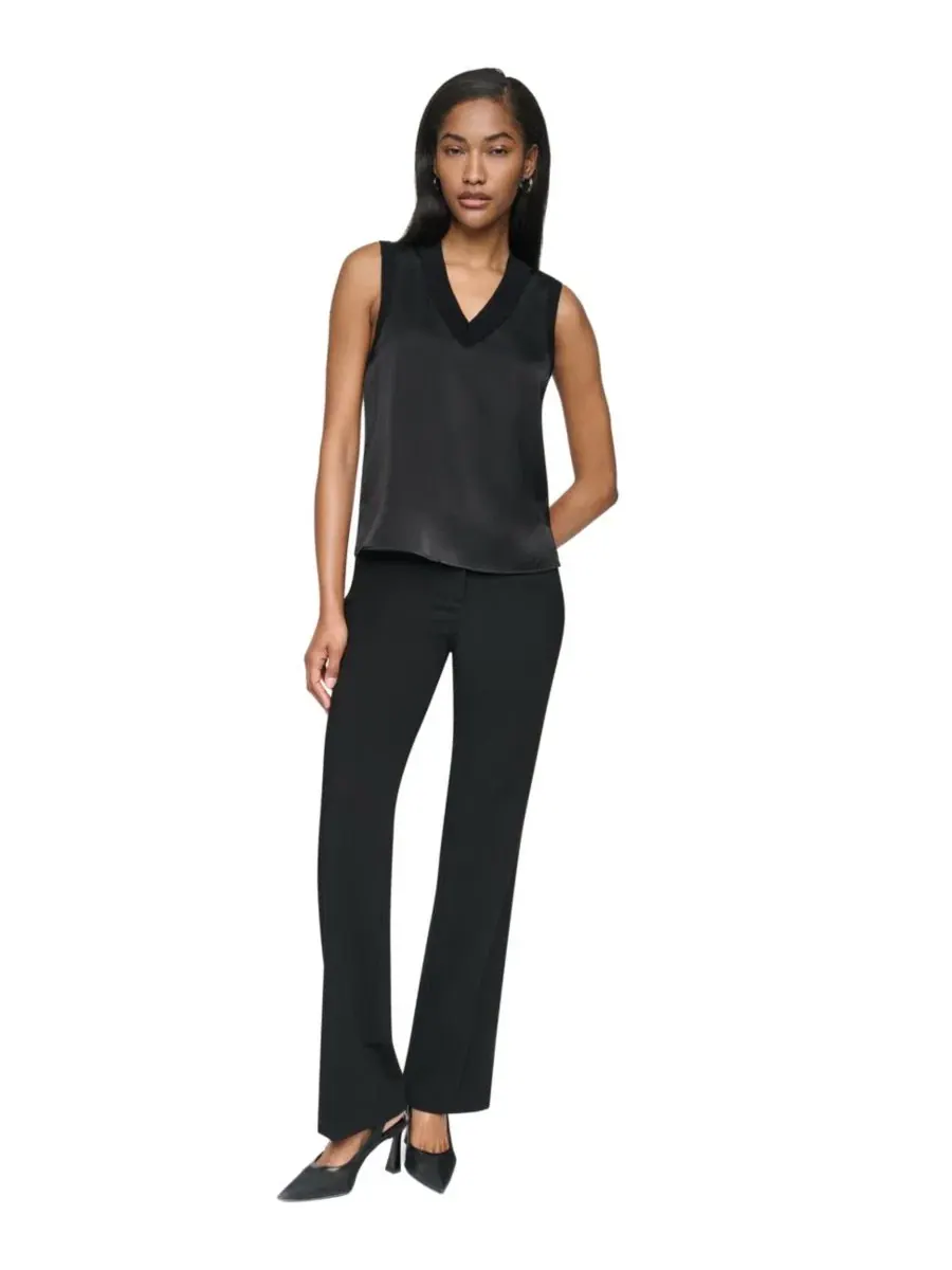 Топ без рукавов Petite Mix Media V-Neck Sleeveless Pull-On Top DKNY — изображение 2 из 7, черный