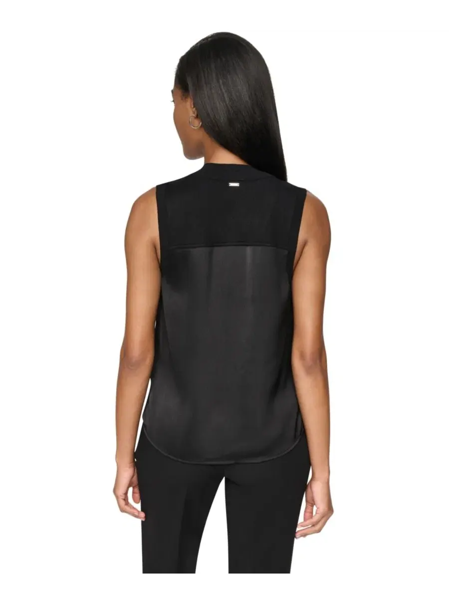 Топ без рукавов Petite Mix Media V-Neck Sleeveless Pull-On Top DKNY — изображение 4 из 7, черный