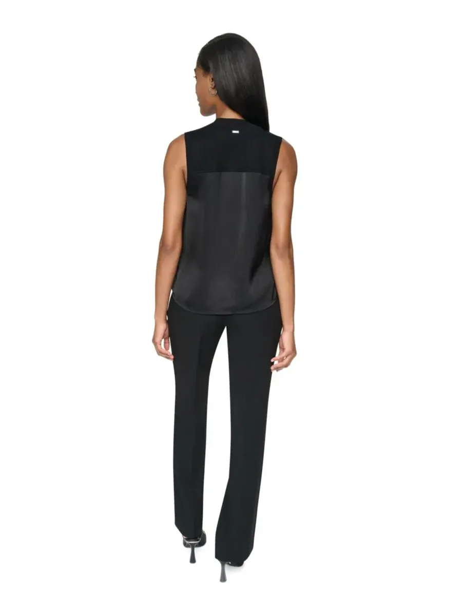 Топ без рукавов Petite Mix Media V-Neck Sleeveless Pull-On Top DKNY — изображение 5 из 7, черный