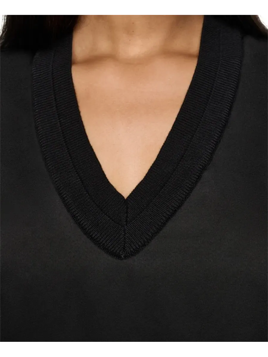 Топ без рукавов Petite Mix Media V-Neck Sleeveless Pull-On Top DKNY — изображение 6 из 7, черный