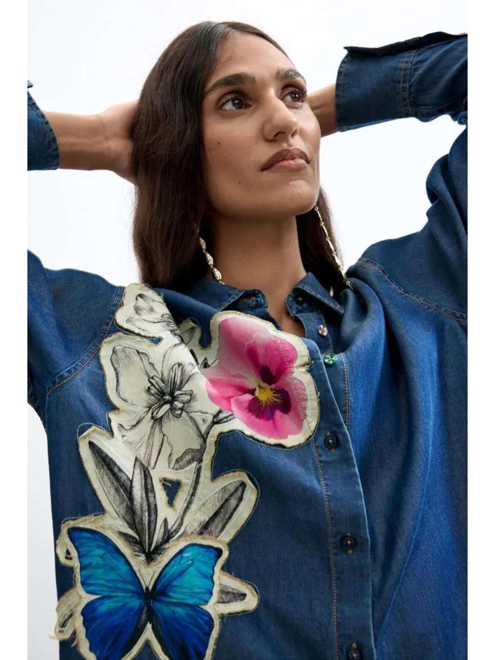 Женская рубашка с вышивкой Desigual — изображение 3 из 5, яркий оранжевый