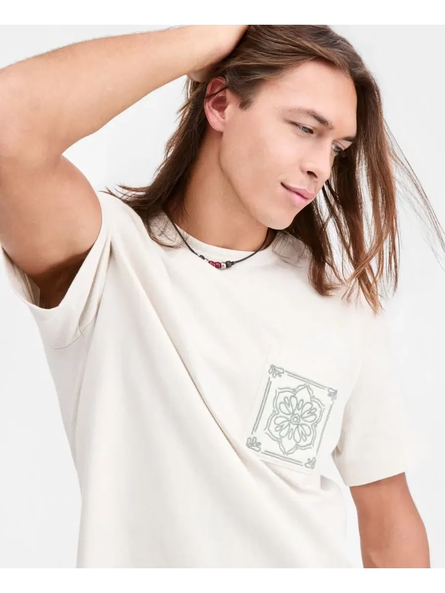 Мужская футболка с вышивкой Pocket Medallion Sun + Stone — изображение 3 из 4, винтажный белый