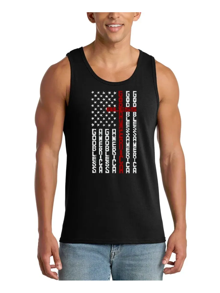 Футболка без рукавов с принтом God Bless America Cross Faith LA Pop Art — изображение 1 из 4, черный