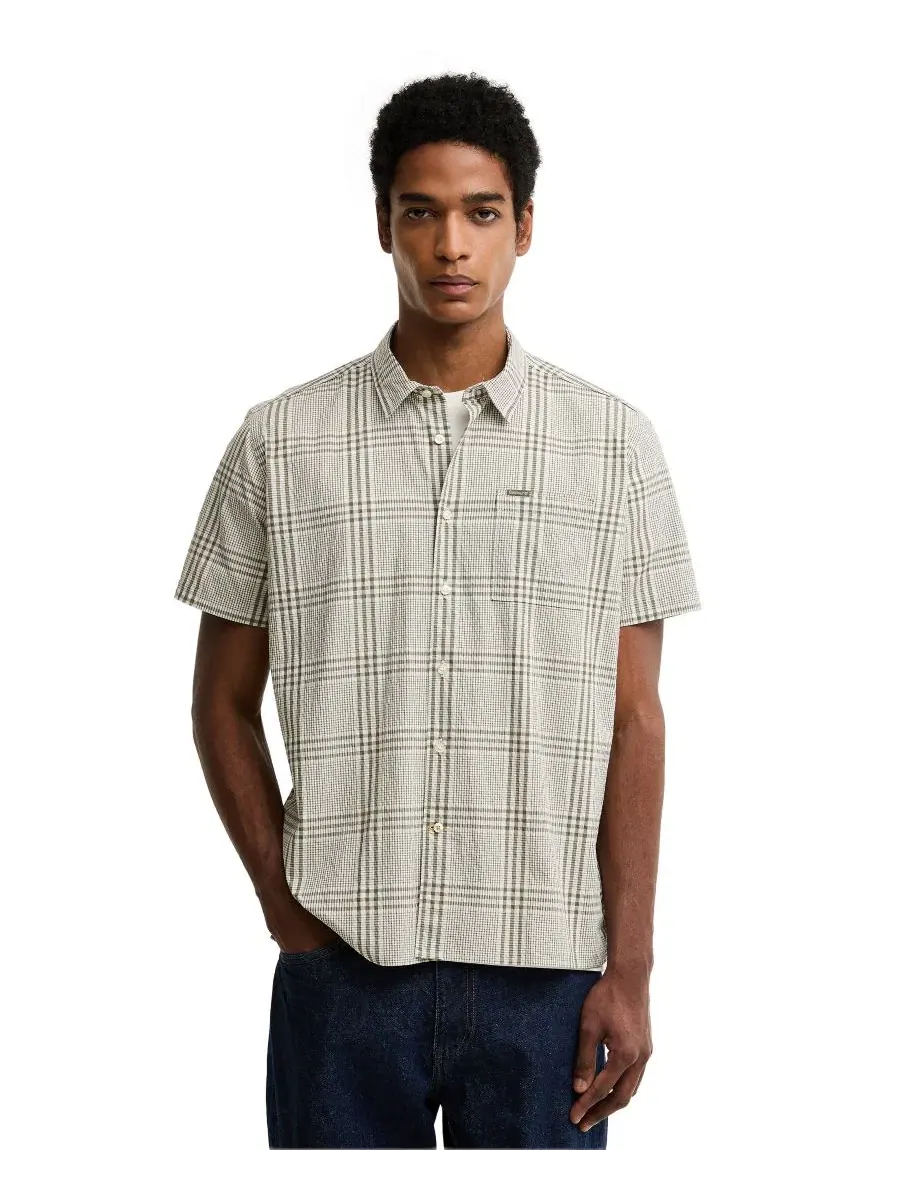 Рубашка с коротким рукавом в клетку Carrock Checked Seersucker Barbour — изображение 1 из 5, серый