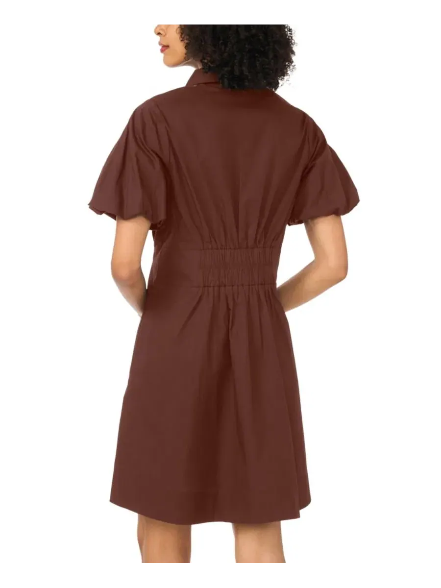 Платье-мини из хлопка с рукавом-фонарик, модель Corset Vince Camuto — изображение 4 из 5, коричневый