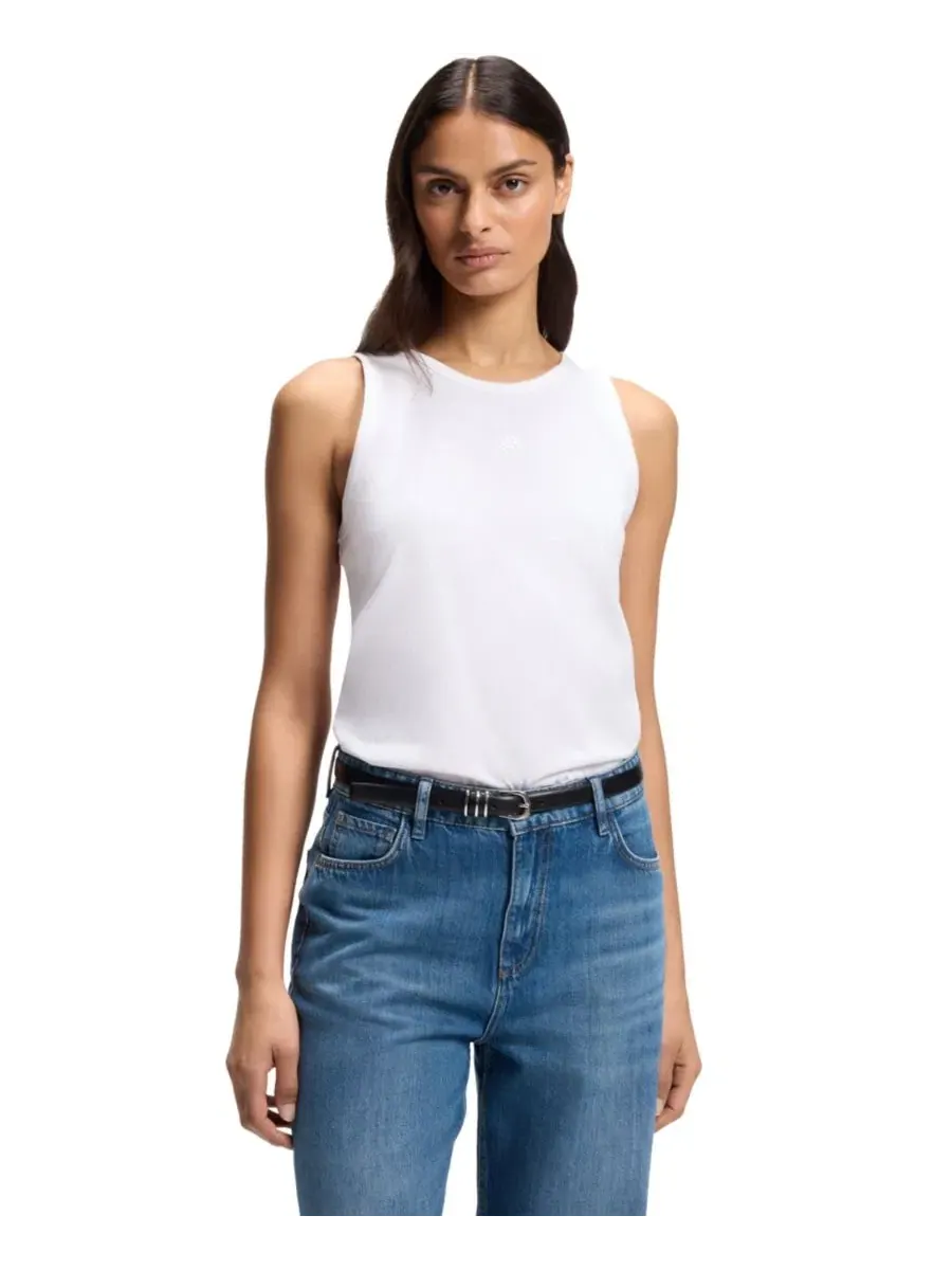 Женский топ-майка Slim Fit из хлопка и модала с вышивкой Double B Hugo Boss — изображение 1 из 5, белый