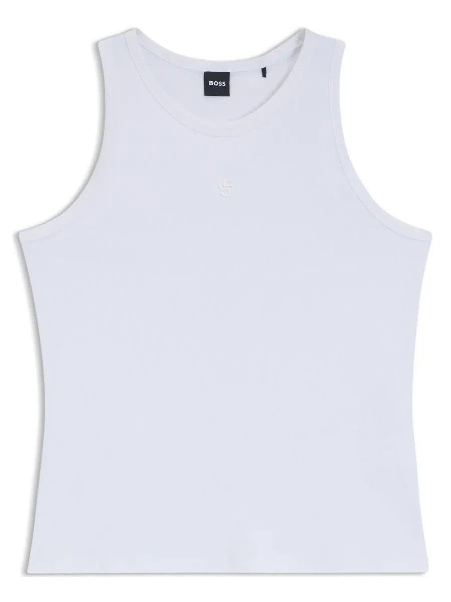 Женский топ-майка Slim Fit из хлопка и модала с вышивкой Double B Hugo Boss — изображение 3 из 5, белый