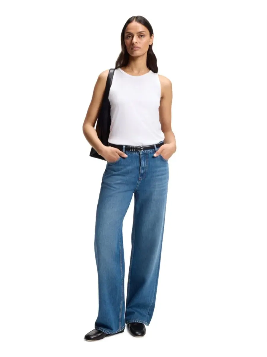 Женский топ-майка Slim Fit из хлопка и модала с вышивкой Double B Hugo Boss — изображение 4 из 5, белый
