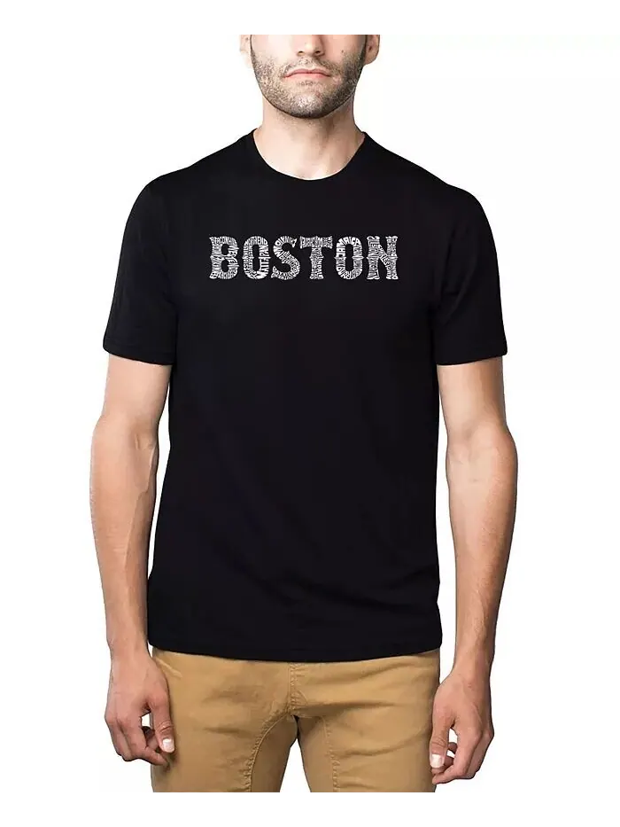 Футболка премиум-класса для мужчин с надписью Word Art - Boston Neighborhoods LA Pop Art — изображение 1 из 2, черный