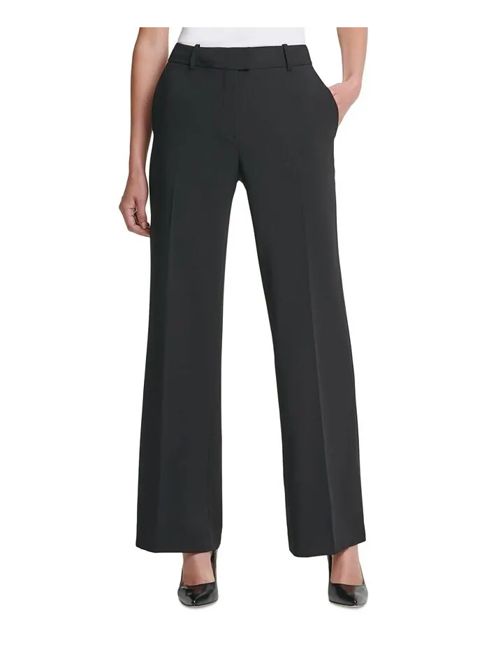 Однотонные широкие брюки Petite с фиксированной талией и наклонными карманами DKNY — изображение 1 из 3, черный