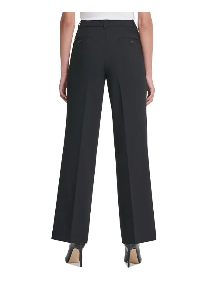 Однотонные широкие брюки Petite с фиксированной талией и наклонными карманами DKNY — изображение 2 из 3, черный