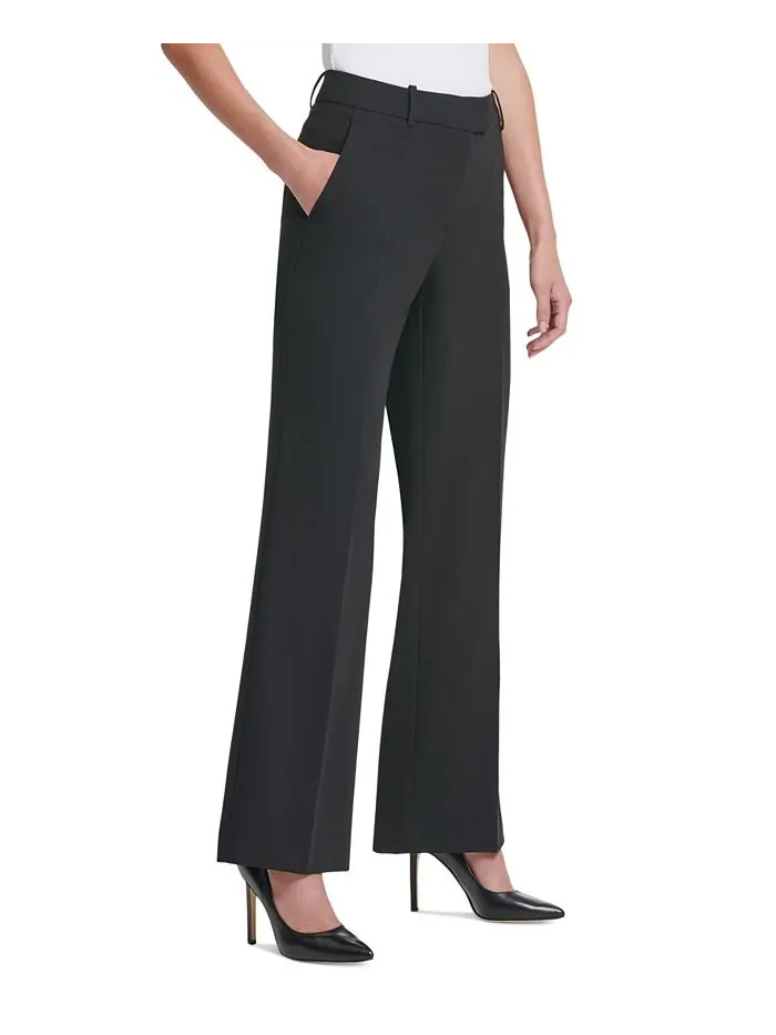 Однотонные широкие брюки Petite с фиксированной талией и наклонными карманами DKNY — изображение 3 из 3, черный