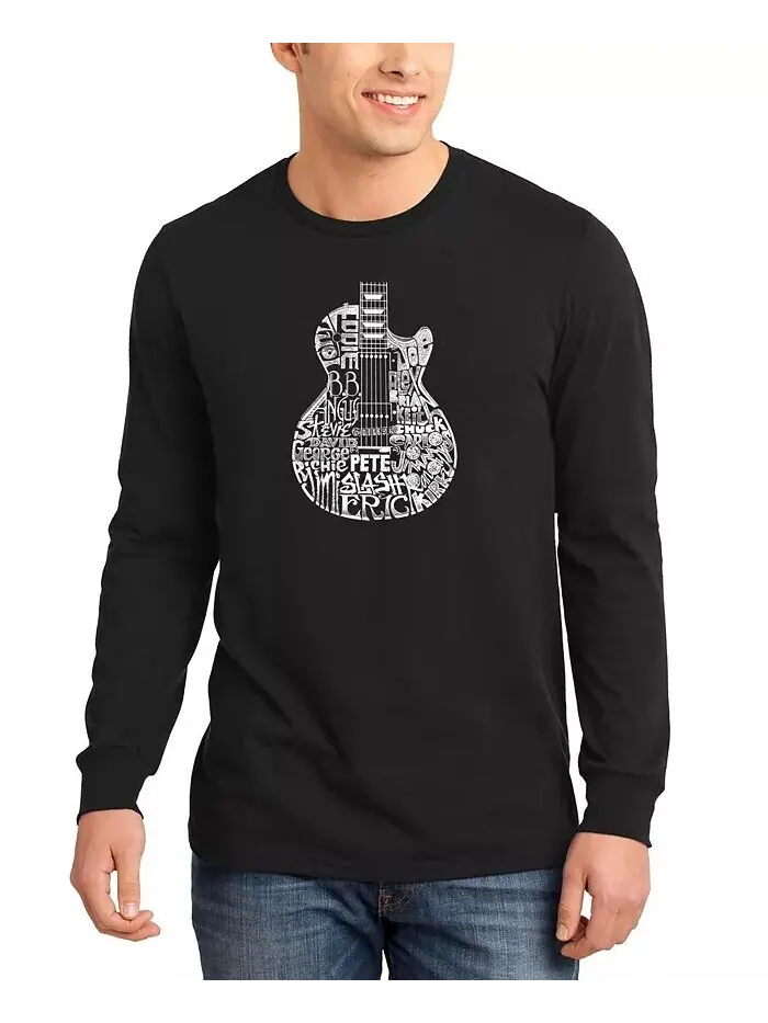 Футболка мужская с длинным рукавом и надписью Rock Guitar Head Word Art LA Pop Art — изображение 1 из 2, черный