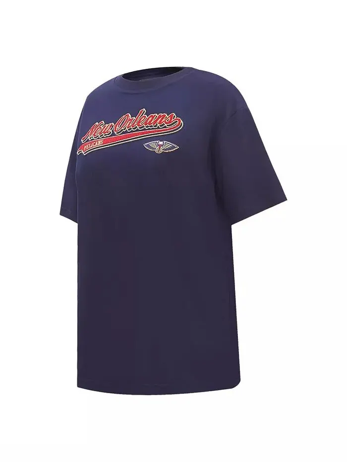 Женская футболка Navy New Orleans Pelicans Script Boyfriend Pro Standard — изображение 2 из 4