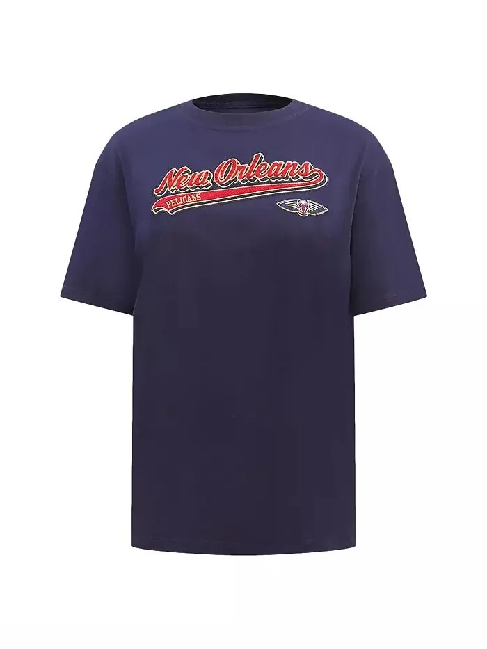 Женская футболка Navy New Orleans Pelicans Script Boyfriend Pro Standard — изображение 3 из 4