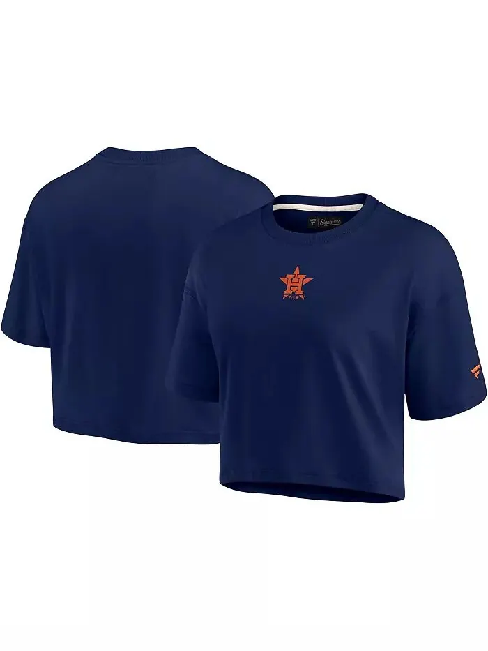 Женская темно-синяя футболка Houston Astros Elements, супермягкая, свободного кроя, укороченная — изображение 1 из 3
