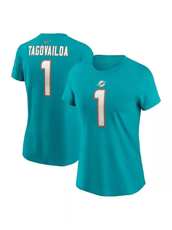 Женская футболка Tua Tagovailoa Aqua Miami Dolphins с именем и номером игрока Nike — изображение 1 из 3, голубой
