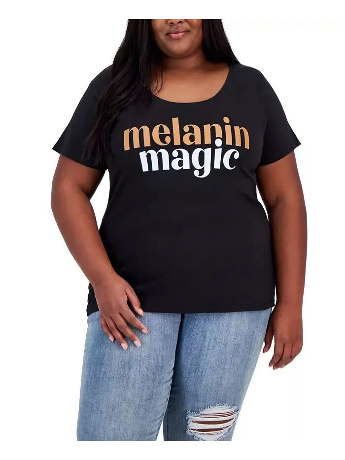 Модная футболка больших размеров с рисунком Melanin Magic Hybrid Apparel — изображение 1 из 3, черный