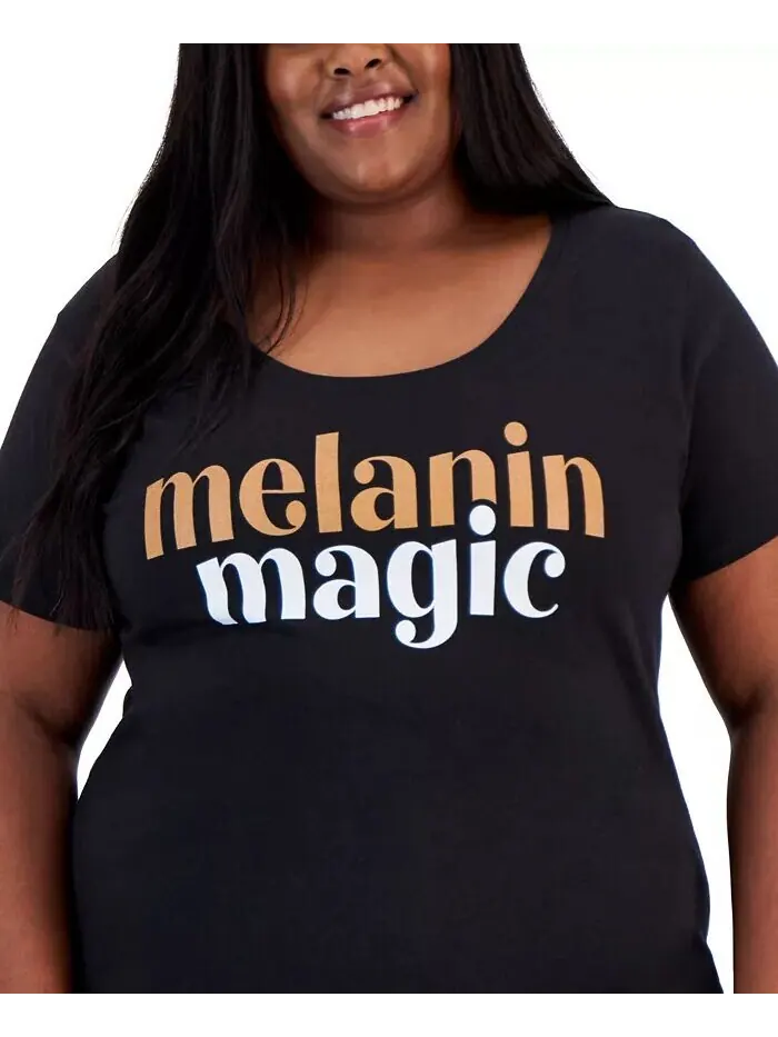 Модная футболка больших размеров с рисунком Melanin Magic Hybrid Apparel — изображение 3 из 3, черный