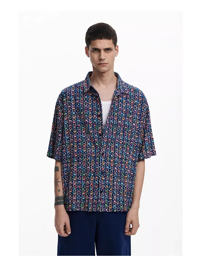 Мужская футболка с коротким рукавом и этнической вышивкой Desigual — изображение 1 из 1, синий