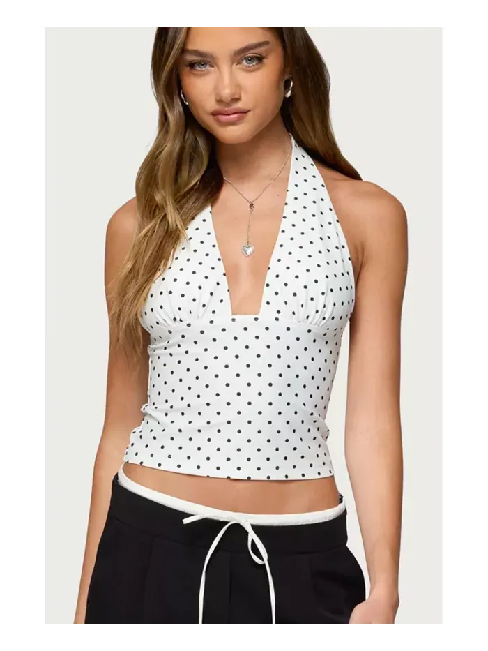 Женский топ Blaire Polka Dot Halter Edikted — изображение 1 из 5, белый--черный