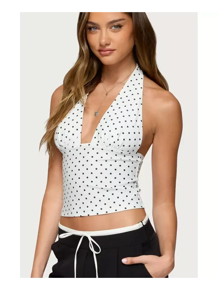 Женский топ Blaire Polka Dot Halter Edikted — изображение 4 из 5, белый--черный