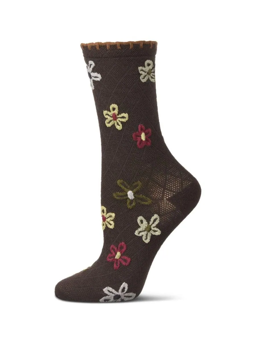 Женские носки Dancing Daisies с вязаным манжетом MeMoi — изображение 1 из 3, орех