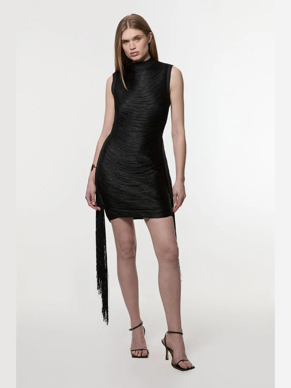 Женское вязаное мини-платье с бахромой Karen Millen — изображение 1 из 8, черный
