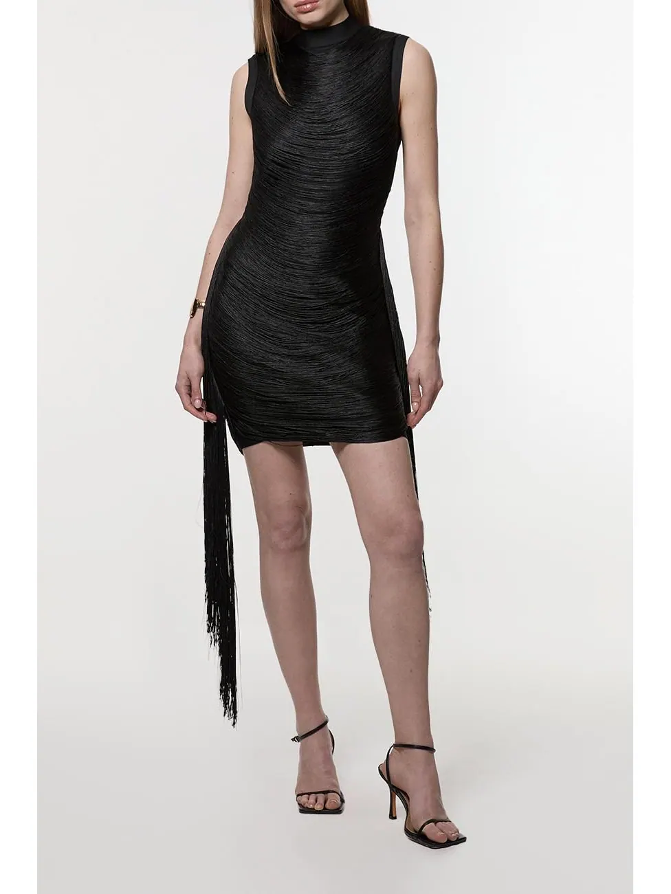 Женское вязаное мини-платье с бахромой Karen Millen — изображение 6 из 8, черный