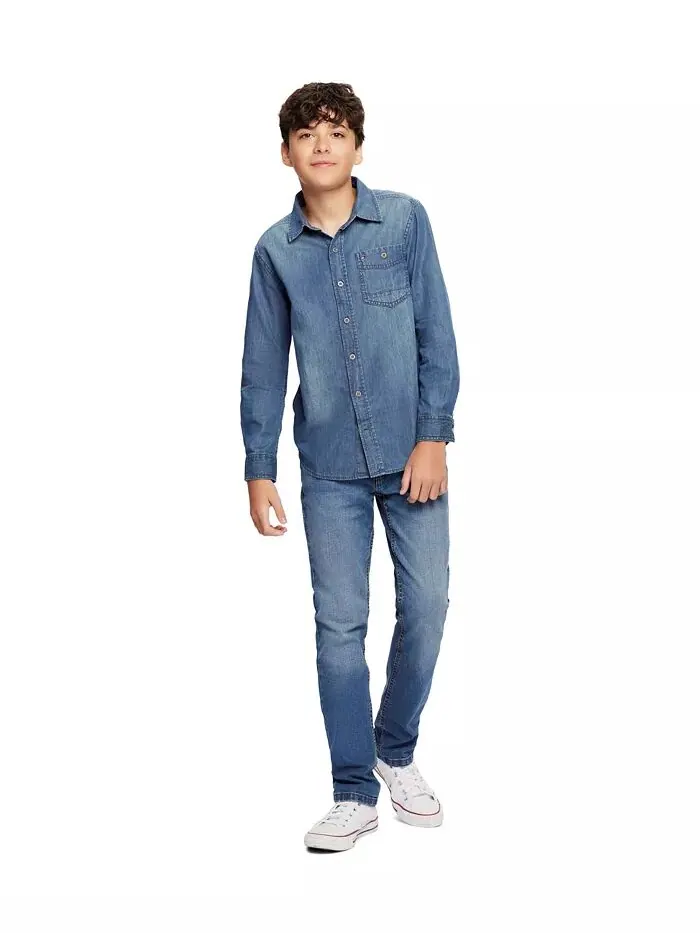Рубашка Max Denim на пуговицах спереди для малышей и маленьких мальчиков Tommy Hilfiger — изображение 1 из 3, синий
